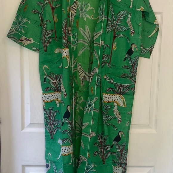 NWOT Handmade Handblock Cotton Print Robe Safari Print in Green various sizes - Picture 2 of 5